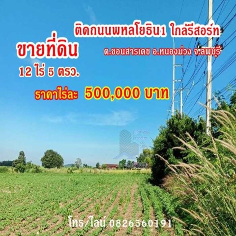 ขาย ที่ดิน ติดถนนพหลโยธิน1 ใกล้รีสอร์ท บนทำเลดี 12 ไร่ 5 ตร.วา จ.ลพบุรี