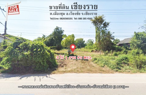 ขาย ที่ดิน ทำเลดี เชียงราย 3 ไร่ 1 งาน 95 ตร.วา ติดทางหลวงแผ่นดิน1173 และทางสาธารณประโยชน์