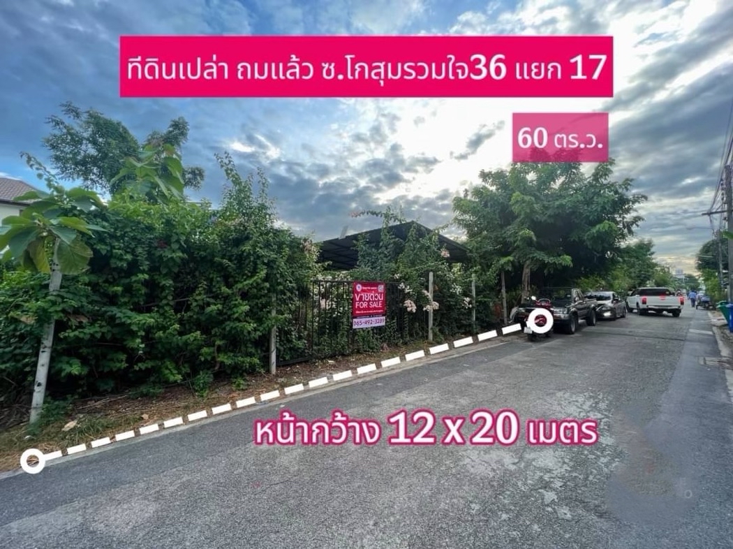 ขาย ที่ดิน ทำเลทองดอนเมือง ซอยโกสุมรวมใจ 60 ตร.วา ถมแล้ว  หน้ากว้าง 12 เมตร ลึก 20 เมตร เหมาะสร้างบ้